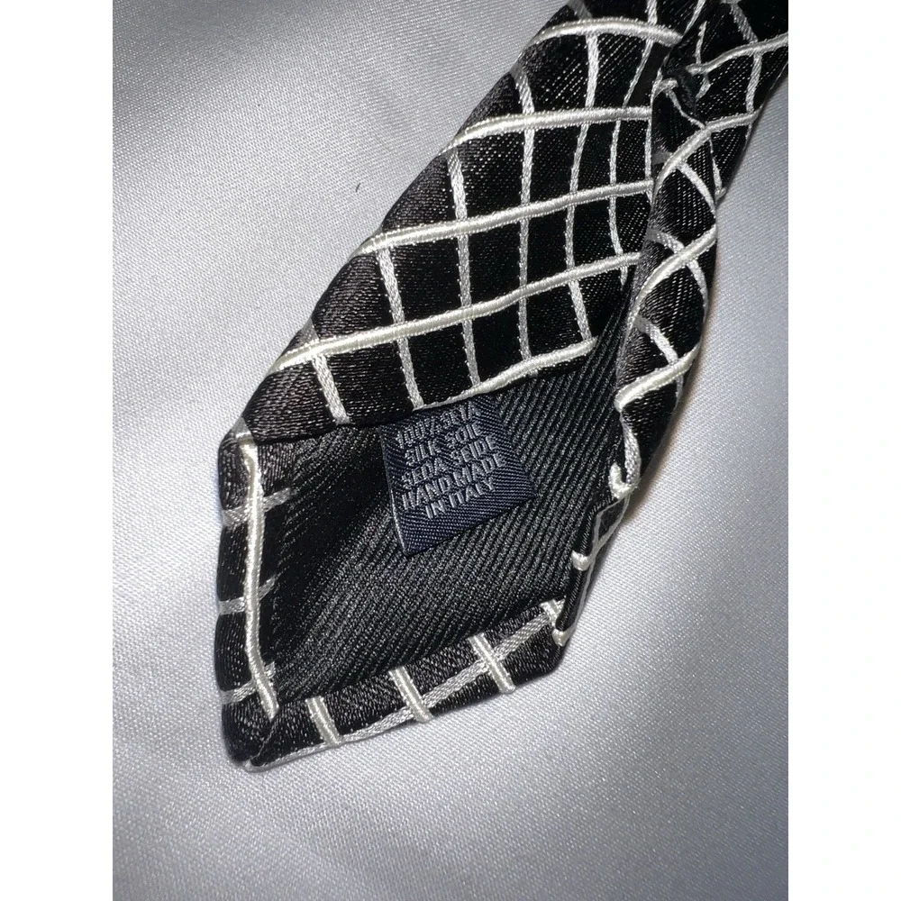 Bachrach Black Silver White Striped 100% Silk Men's Necktie